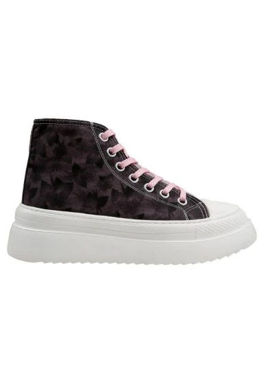 Kadın Vegan Kahverengi Kalın Taban High Sneakers - Brown Tropical Tasarım - 