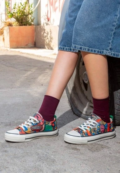 Kadın Vegan Kırmızı Sneakers - Mad Face Tasarım - 