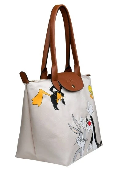 Kadın Vegan Krem Large El Çantası - Warner Bros Looney Tunes Joy Tasarım - 