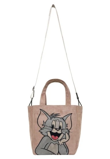 Kadın Vegan Krem Large Tote Bag - Warner Bros Smiles and Whiskers Tasarım - 