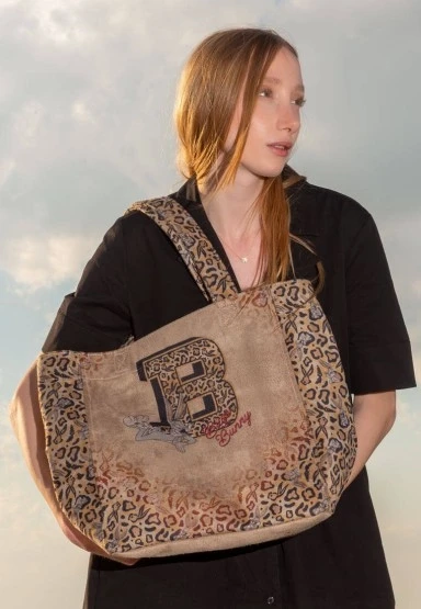 Kadın Vegan Krem Leopar Large Tote Bag - Warner Bros Looney Tunes Leopard Bugs Bunny Tasarım - 