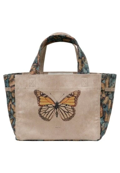Kadın Vegan Krem Medium Tote Bag - Moths and Butterflies Tasarım - 