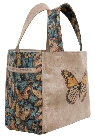Kadın Vegan Krem Medium Tote Bag - Moths and Butterflies Tasarım - 