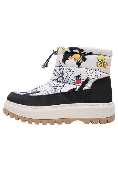 Kadın Vegan Krem Uzun Bot - Looney Tunes Chasing Tunes Tasarım - 