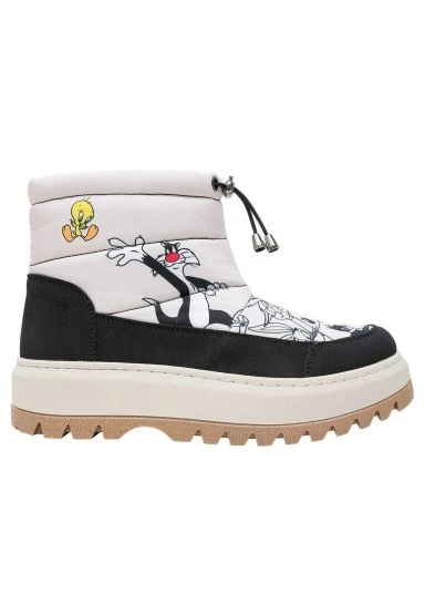 Kadın Vegan Krem Uzun Bot - Looney Tunes Chasing Tunes Tasarım - 