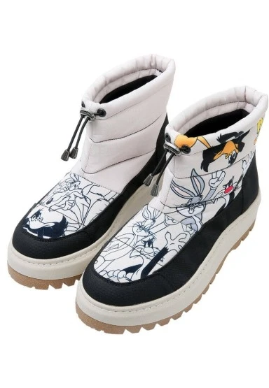 Kadın Vegan Krem Uzun Bot - Looney Tunes Chasing Tunes Tasarım - 