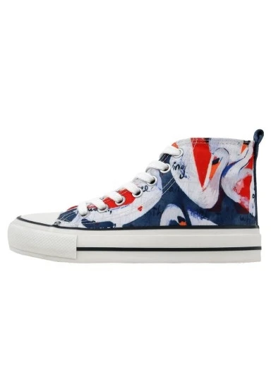 Kadın Vegan Lacivert High Sneakers - Swan and Raven Tasarım - 