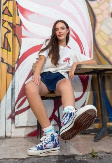 Kadın Vegan Lacivert High Sneakers - Swan and Raven Tasarım - 