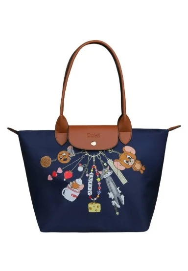 Kadın Vegan Lacivert Large El Çantası - Warner Bros Looney Tunes Tom&Jerry Charms Navy Tasarım - 