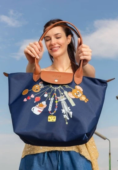 Kadın Vegan Lacivert Large El Çantası - Warner Bros Looney Tunes Tom&Jerry Charms Navy Tasarım - 