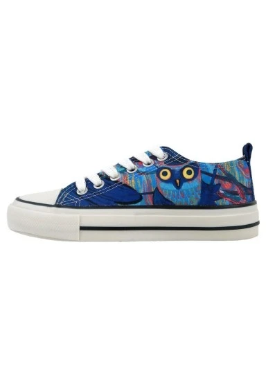 Kadın Vegan Lacivert Sneakers - Feathers of the Owl Tasarım - 
