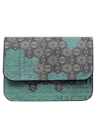 Kadın Vegan Mavi El Çantası - Ethnic Faience Tasarım - DOGO Store - 