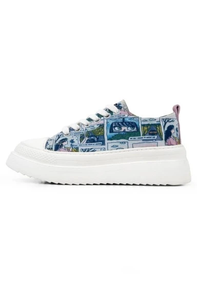 Kadın Vegan Mavi Kalın Taban Sneakers - Already Lost Tasarım - 