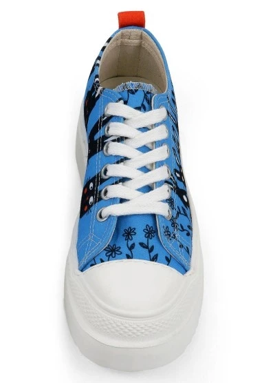 Kadın Vegan Mavi Kalın Taban Sneakers - Line of Rabbits Tasarım - 