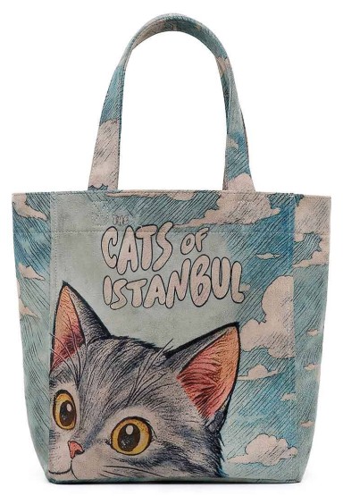 Dogo - Kadın Vegan Mavi Large Tote Bag - Galata Cat Tasarım (1)