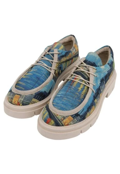 Kadın Vegan Mavi Loafer - Sea Sparkles Tasarım - 