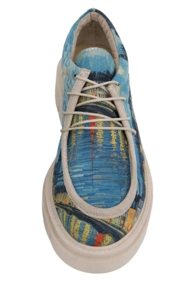 Kadın Vegan Mavi Loafer - Sea Sparkles Tasarım - 