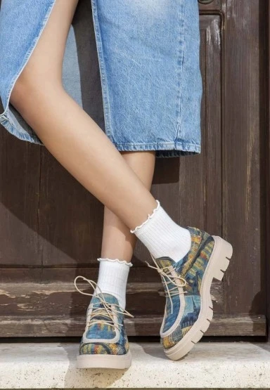 Kadın Vegan Mavi Loafer - Sea Sparkles Tasarım - 