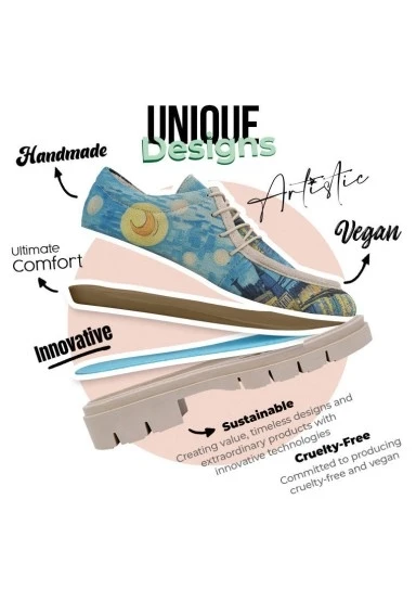 Kadın Vegan Mavi Loafer - Sea Sparkles Tasarım - 