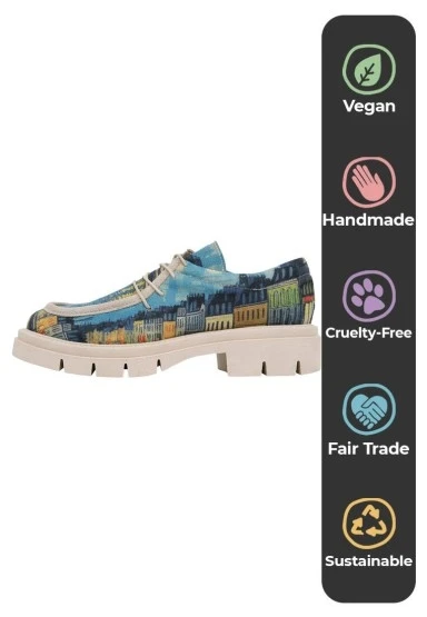 Kadın Vegan Mavi Loafer - Sea Sparkles Tasarım - 