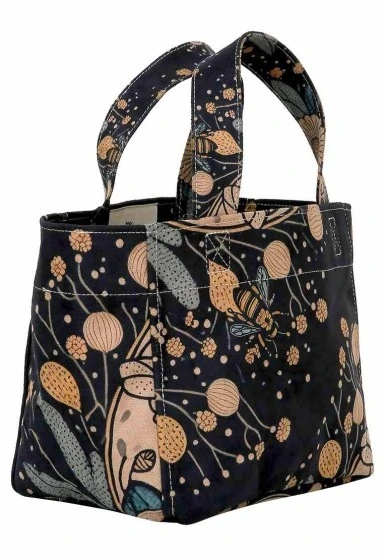 Kadın Vegan Deri Antrasit Medium Tote Bag - Bee with Flowers Tasarım - 