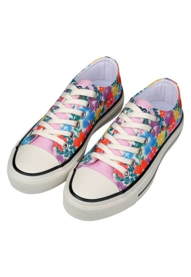 Kadın Vegan Pembe Sneakers - Floral Tasarım - 