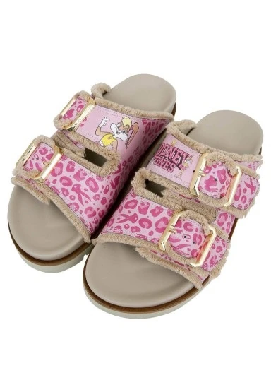 Kadın Vegan Pembe Leopar Terlik - Warner Bros Looney Tunes Bugs Bunny Pink Leopard Bunny Tasarım - 