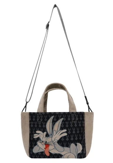 Kadın Vegan Siyah Medium Tote Bag - Warner Bros Bugs Bunny Playful Bugs Tasarım - 