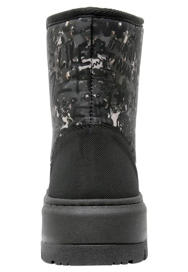 Kadın Vegan Siyah Uzun Bot - Doodle Camo Tasarım - 