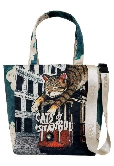 Kadın Vegan Turkuaz Large Tote Bag - Tram Nap Tasarım - 