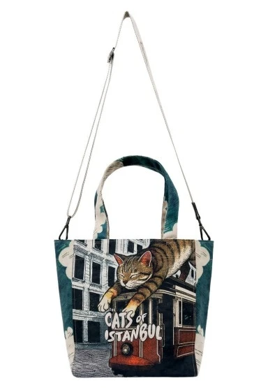Kadın Vegan Turkuaz Large Tote Bag - Tram Nap Tasarım - 