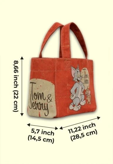 Kadın Vegan Turuncu Medium Tote Bag - Warner Bros Tom & Jerry Tasarım - 
