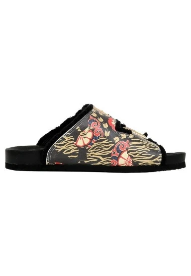 Kadın Vegan Turuncu Terlik - Ethnic Floral Tasarım - 