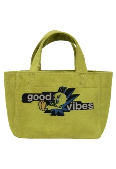 Kadın Vegan Yeşil Medium Tote Bag - Warner Bros Tweety Good Vibes Only Tasarım - 