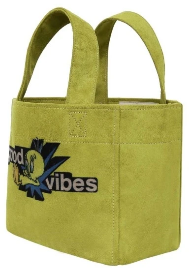 Kadın Vegan Yeşil Medium Tote Bag - Warner Bros Tweety Good Vibes Only Tasarım - 