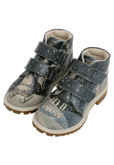 Kids Vegan Leather Navy Long Boots - Let it Snow Design - 