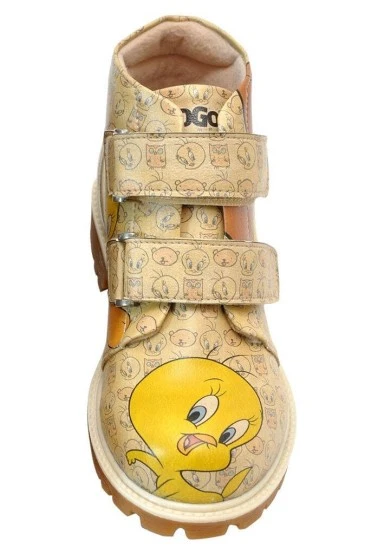 Kids Vegan Leather Yellow Boots - Warner Bros Tweety Moods Design - 