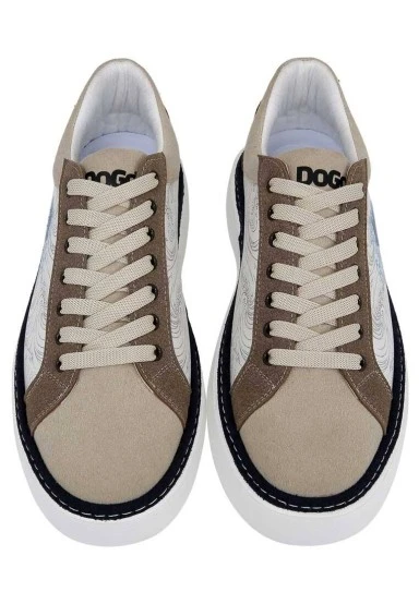 Men Vegan Leather Beige Sneakers - Japanese Waves Design - 