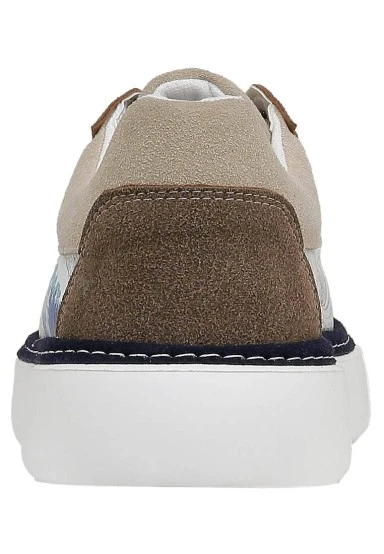Men Vegan Leather Beige Sneakers - Japanese Waves Design - 