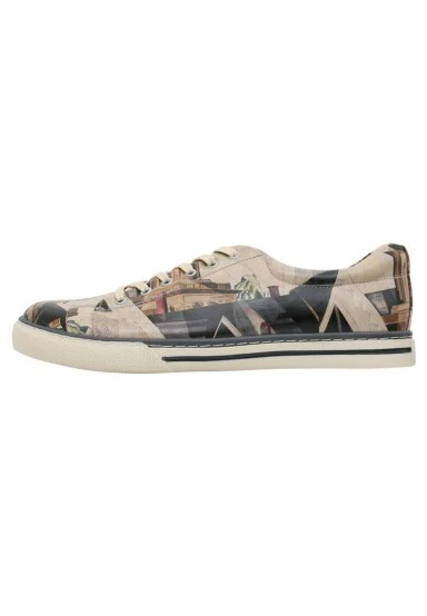 Men Vegan Leather Beige Sneakers - Time to Ring the Bells Design - 
