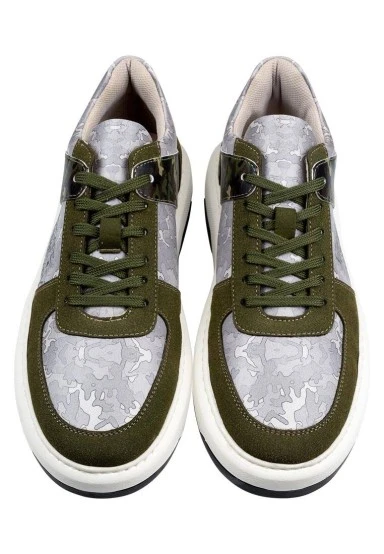 Men Vegan Leather Gray Sneakers - Ordinary Camo Design - 