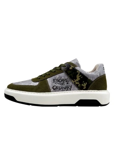 Men Vegan Leather Gray Sneakers - Ordinary Camo Design - 