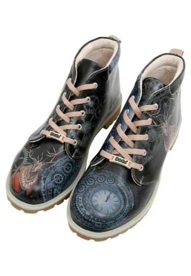 Men Vegan Leather Navy Ankle Boots - Times Up Deer Design - 