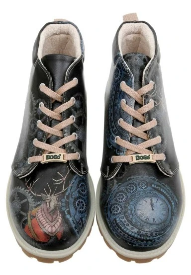 Men Vegan Leather Navy Ankle Boots - Times Up Deer Design - 