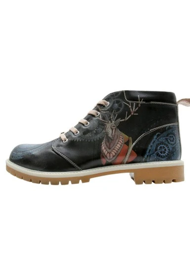 Men Vegan Leather Navy Ankle Boots - Times Up Deer Design - 