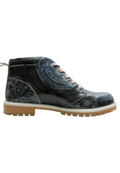 Men Vegan Leather Navy Ankle Boots - Times Up Deer Design - 