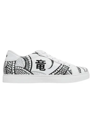 Men Vegan Leather White Sneakers - The Power Of The Dragon Design - 