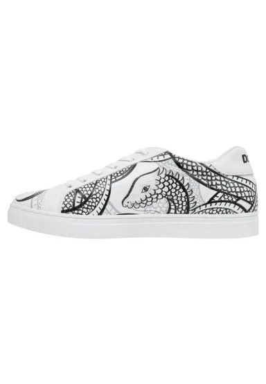 Men Vegan Leather White Sneakers - The Power Of The Dragon Design - 