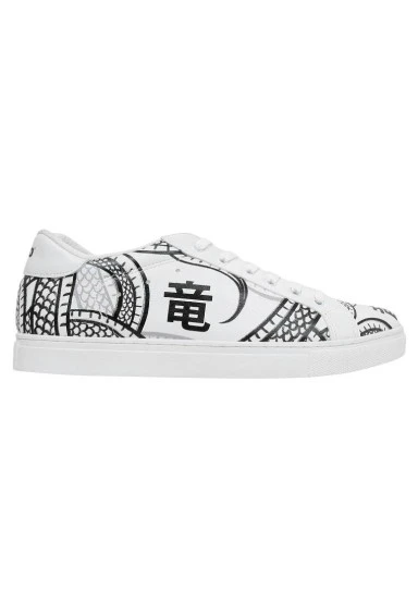 Men Vegan Leather White Sneakers - The Power Of The Dragon Design - 