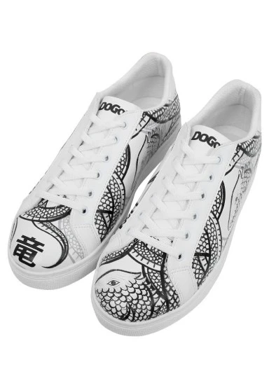 Men Vegan Leather White Sneakers - The Power Of The Dragon Design - 